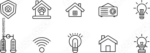 Smart home icons with light bulb and wifi symbols