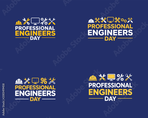 Professional engineers day logo set with tools and computer icons