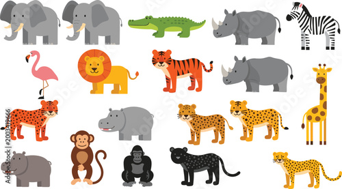 Photography Safari Animal Set with Elephant, Lion, Tiger, Giraffe, Hippo, Crocodile, and Mor