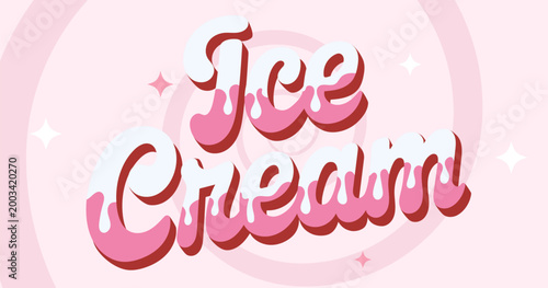 Ice font text for cream logo background and vintage snack typo. 3d letter poster for retro typography vanilla and delicious title cute. Ice sweet chocolate for cream alphabet ice cream.