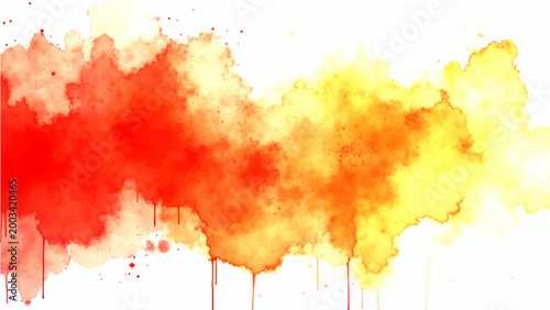 Vector Abstract watercolor painting depicts fiery blend vivid orange yellow hues coalescing fluid strokes evoking feelings.