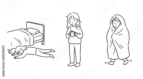 Daily Struggles Illustrated Characters in Line Art Style