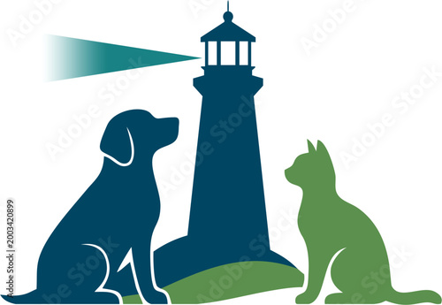 Stylish Pet Illustrations: Cats and Dogs and a lighthouse