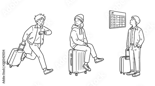 Energetic Traveler Rushes to Catch Flight at Busy Airport Terminal