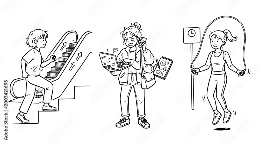 Obraz premium Characters in motion: engaging in daily fitness and activities.