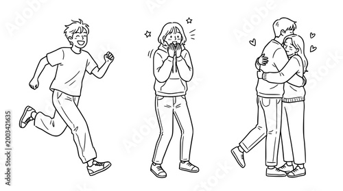 Joyful Interactions and Emotions in Line Art - Love and Friendship