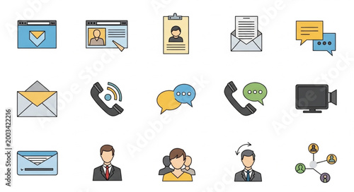Collection of communication and business icons for digital use.