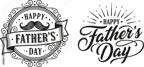 Happy Fathers Day Vintage Badge Typography with Mustache Retro Label