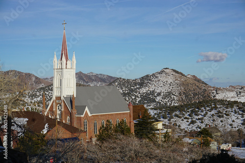 small church in the mountains of the town of virginia city, nv, usa