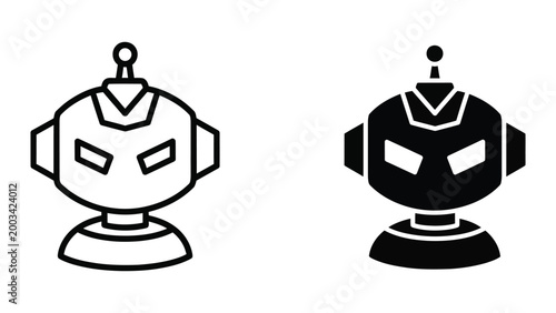 Black and white robot chess piece set with king and queen