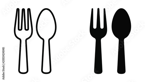Foto Black and white flat design cutlery icon set