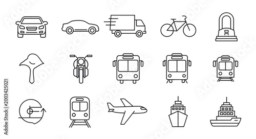 Collection of Hand Drawn Transportation Icons Vector Illustration.