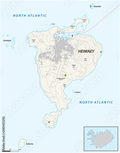 Detailed street map of the Icelandic island of Heimaey, Vestmannaeyjar