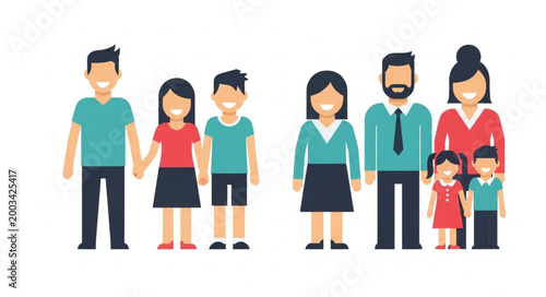 Diverse Cartoon Families Posed Together Representing Unity.
