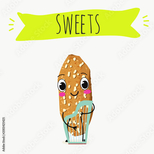 Funny Characters brutti ma buoni, biscotti regina, italy dessert, hand drawn vector illustration.