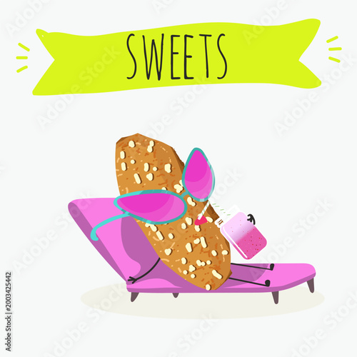 Funny Characters brutti ma buoni, biscotti regina, italy dessert, hand drawn vector illustration.