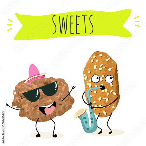 Funny Characters brutti ma buoni, biscotti regina, italy dessert, hand drawn vector illustration.