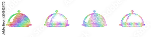 Rainbow color sketch serving tray icon design set