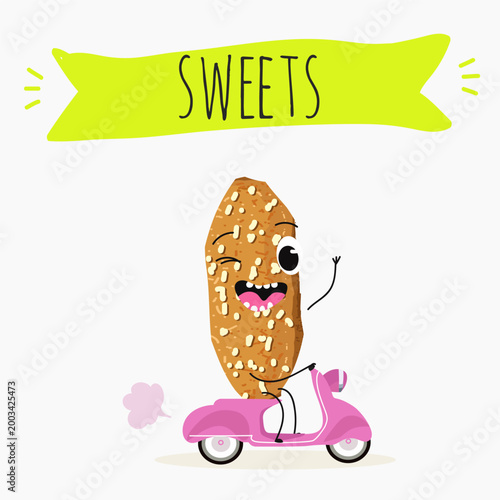 Funny Characters brutti ma buoni, biscotti regina, italy dessert, hand drawn vector illustration.