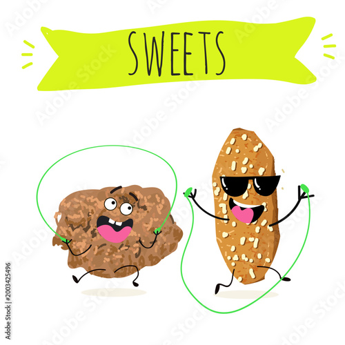 Funny Characters brutti ma buoni, biscotti regina, italy dessert, hand drawn vector illustration.