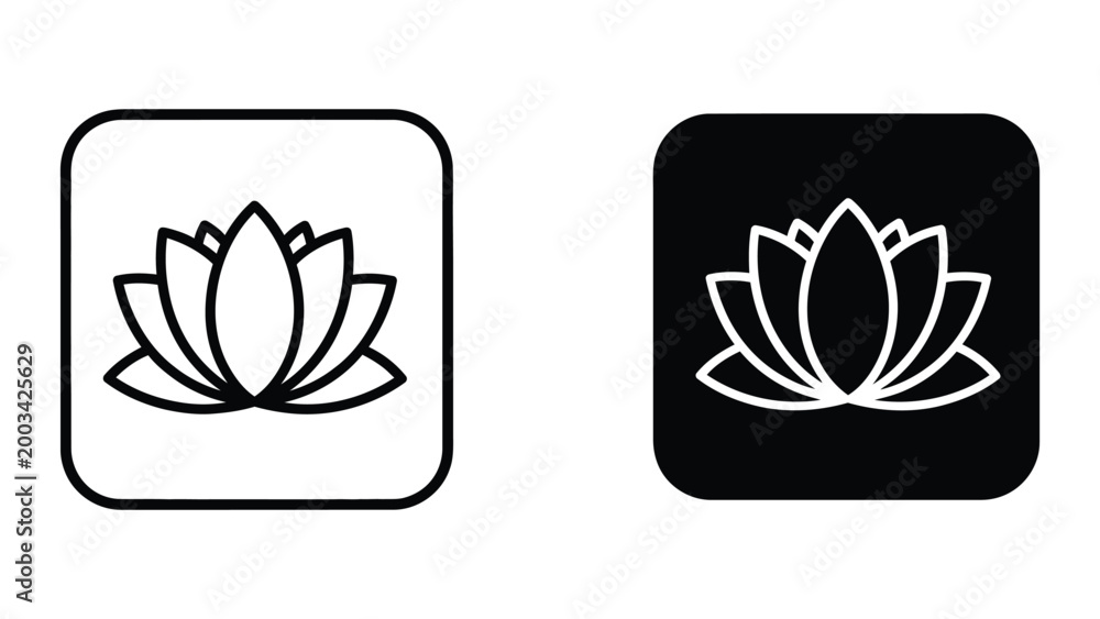 Fototapeta premium Minimalist lotus flower icon in white and black versions
