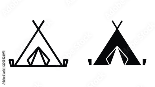 Simple camping tents icon set with teepee style