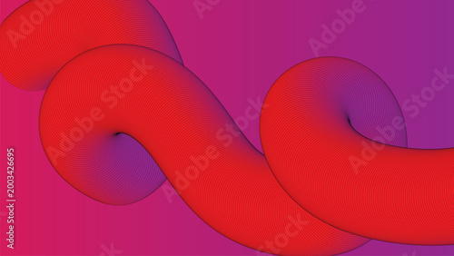 Vibrant red twisted abstract 3D tube design on magenta to purple gradient background modern fluid vector art composition