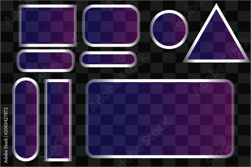 glass shapes on transparent background. Glassmorphism. Futuristic design for web buttons, app icons