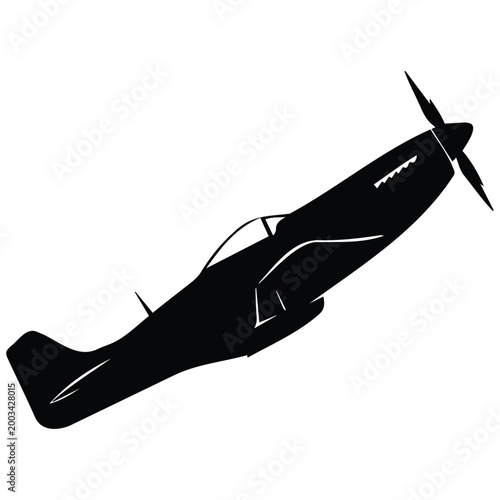 Photos Vintage fighter plane silhouette vector illustration of propeller aircraft flying in sky