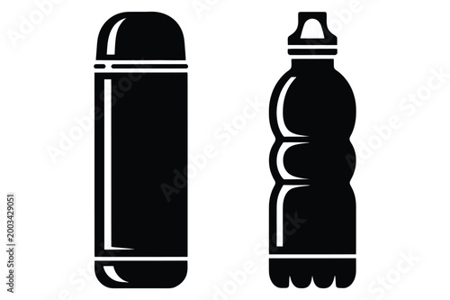 Thermos and water bottle vector illustration with container beverage insulated