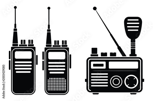 Quadro su tela Two walkie talkies and a two-way radio with antenna and microphone, walkie talki