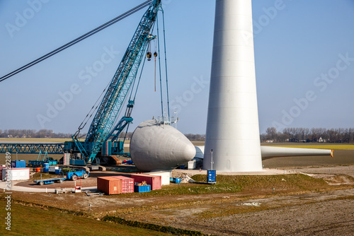Wind Farm Nacelles and Turbines Under Construction in Nagele, Netherlands