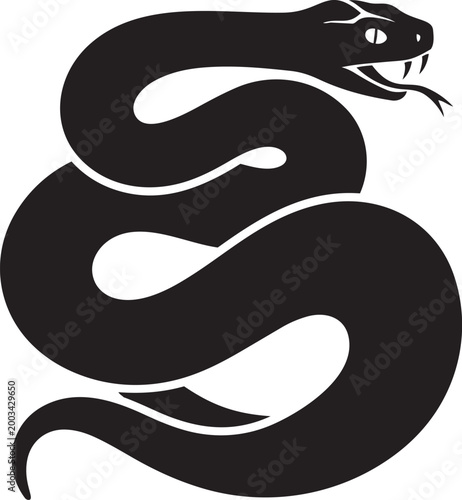 Black coiled snake silhouette a venomous reptile symbol for danger and warning isolated on a white background