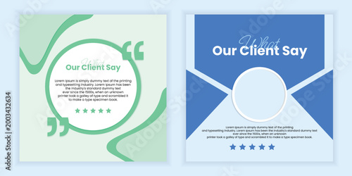 Professional client testimonial social media templates with quote marks and star ratings
