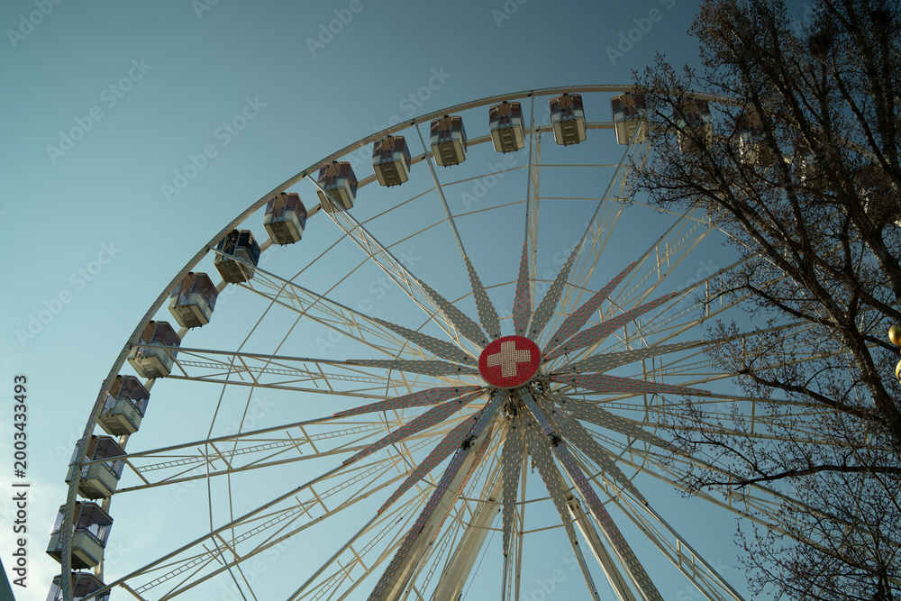 Fototapeta premium Ferris wheel at amusement park in Prague Czech Republic Europe iconic fair attraction travel entertainment background