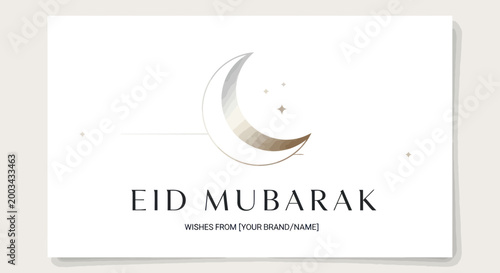 Eid Mubarak Crescent Moon Stars Elegant Greeting Card Design