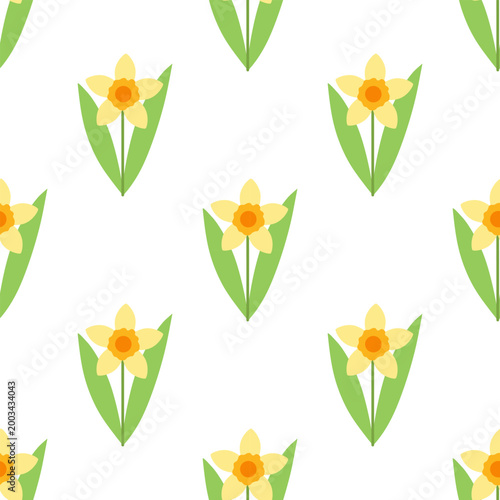 Narcissus, a floral seamless pattern. Vector illustration, flat style. Botanical print.