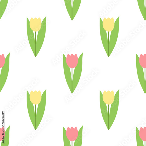 A tulip, a floral seamless pattern. Vector illustration, flat style. A simple background of flowers.