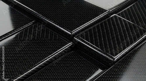 Close-up of carbon fiber panels with geometric design