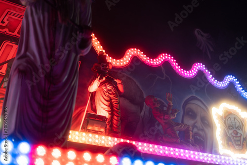 Haunted house facade at amusement park in Prague Czech Republic Europe horror theme entertainment background