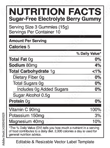 Sugar-free electrolyte berry gummy nutrition facts