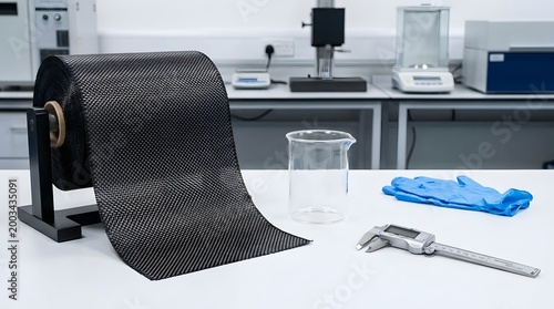nanomaterials laboratory setup with nanotube mesh roll