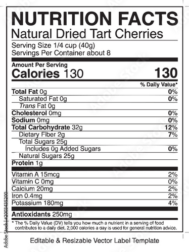 Natural dried tart cherries nutrition facts