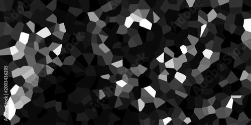 Dark grayscale abstract mosaic with sharp contrasts between black and white irregular polygons for a bold background