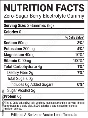 Zero sugar berry electrolyte gummy label