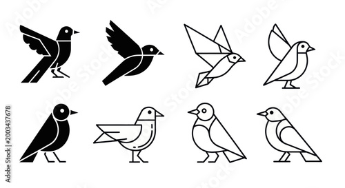 Stylized bird illustrations in black and white