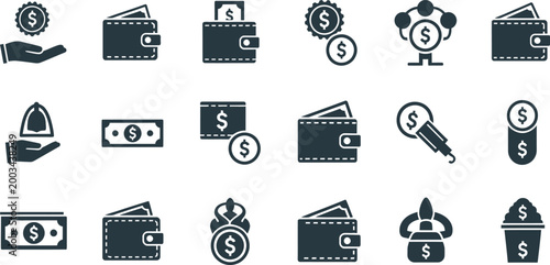 Black and white money icons set