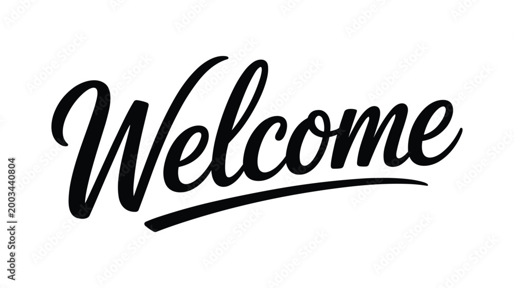 Fototapeta premium Keywords black handwritten style cursive welcome text on white background