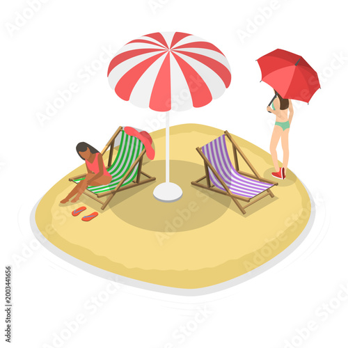 Obraz na plátně 3D Isometric Flat Vector Illustration of Beach Fun, Summer Leasure Time