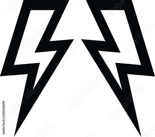 Black lightning bolt symbol with jagged edges and symmetrical
